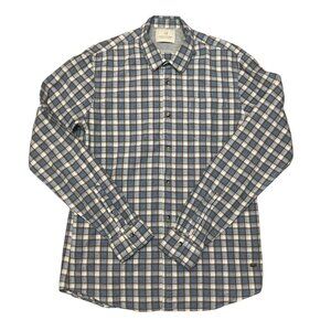 Scotch & Soda Mens Large Blue & Brown Plaid Button-Down Shirt 100% Cotton Long S
